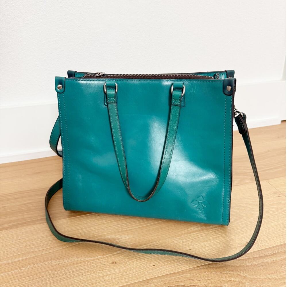 Patricia Nash Leather Ava Teal Medium Tote with Crossbody Strap